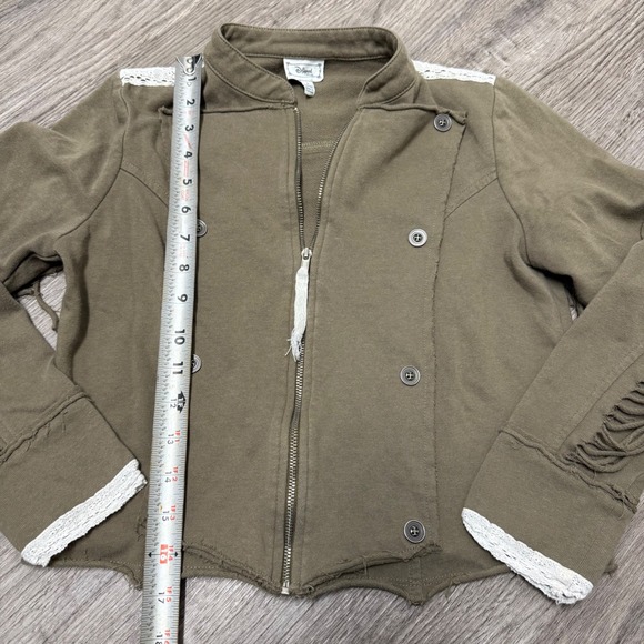 D-Signed Disney Girls Olive Green Fringe Military Jacket Lace Trim Size L 14/16 - Picture 3 of 8